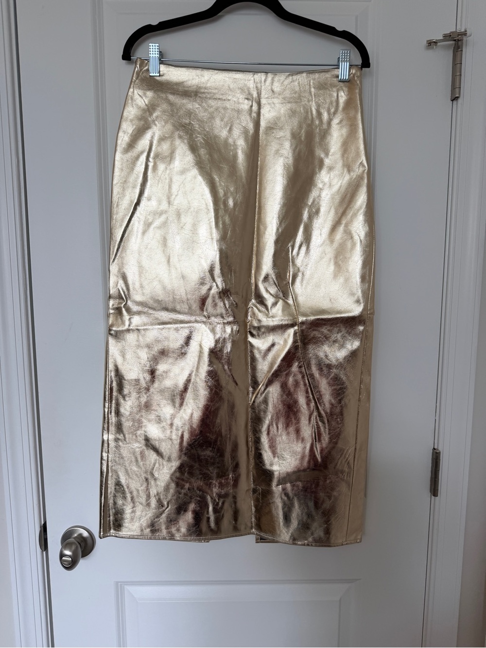 Endless Rose Metallic Gold Midi Skirt - Sleek High-Waist Design, Size M - Picture 2 of 5